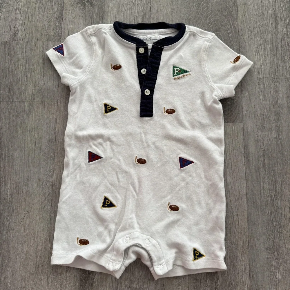 Polo Ralph Lauren Romper Boys 6-9 Months White Football Pennant One-Piece
